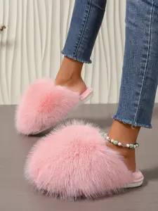Women's Casual Plush Slippers, Fluffy Home Slippers, Comfortable Indoor Shoes, Soft Design, Perfect for Home Use, Fashionable Women's Footwear