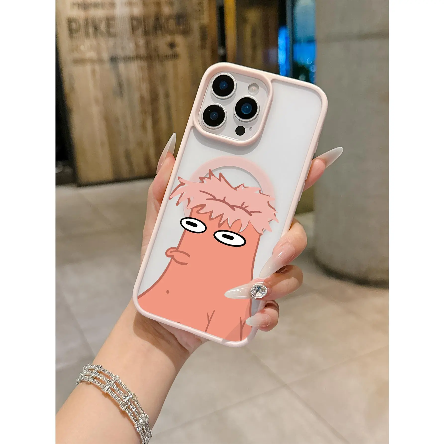 1-Piece Patrick Star Funny Expression Cartoon Character Macaron Pink Magnetic Smartphone Case - Cellphone Protection for iPhone 11/17 Pro Max, Galaxy S25/S24/S23 Ultra - Handheld Device Gift for Birthdays, Valentine's Day
