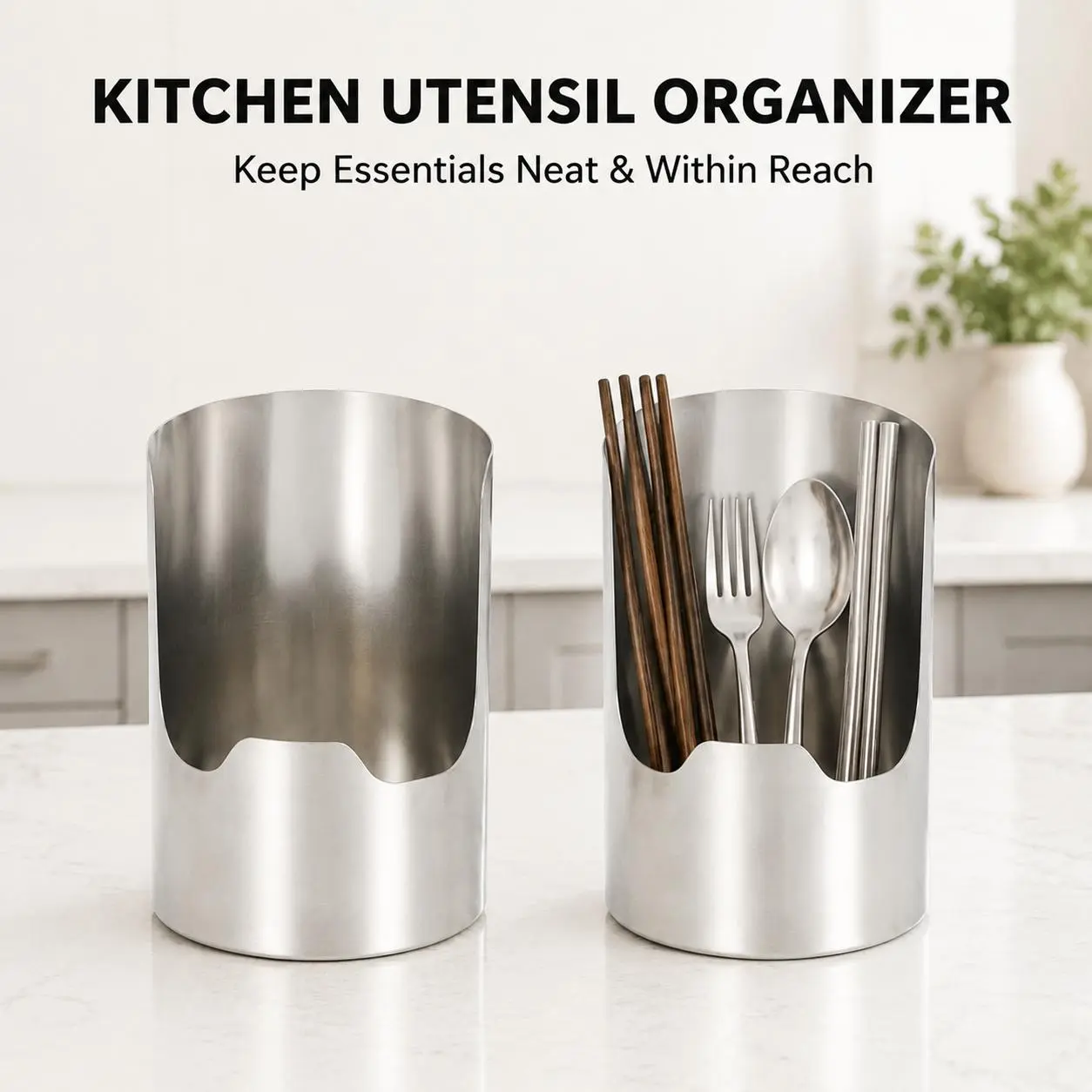 1 Count, Thickened Stainless Steel Utensil Organizer, Rust Resistant Easy to Clean Multi-purpose Storage Holder for Kitchen Countertop-YY1