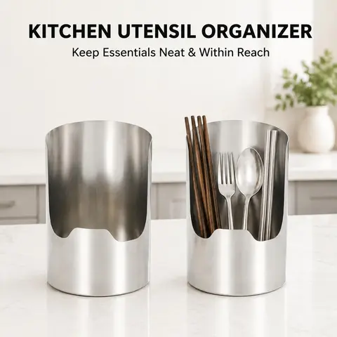 1 Count, Thickened Stainless Steel Utensil Organizer, Rust Resistant Easy to Clean Multi-purpose Storage Holder for Kitchen Countertop-YY1