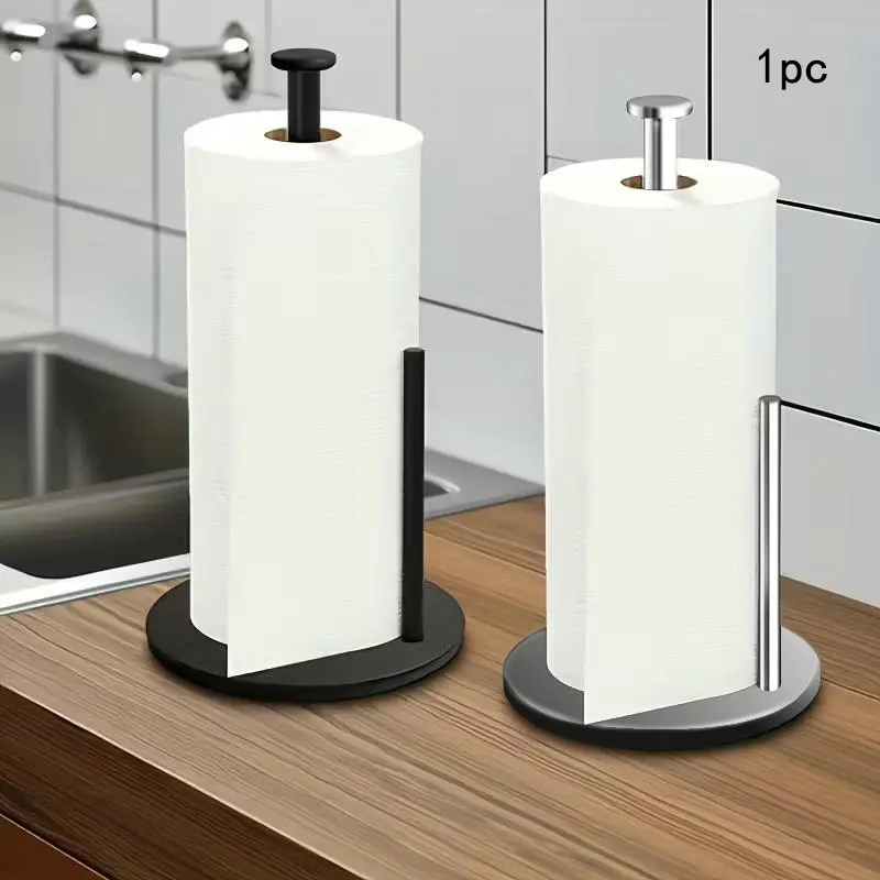 Premium Stainless Steel Paper Towel Holder, Silver Color Kitchen Roll Organizer, Countertop Roll Dispenser with Weighted Base, Sturdy Durability, Tissue Holder