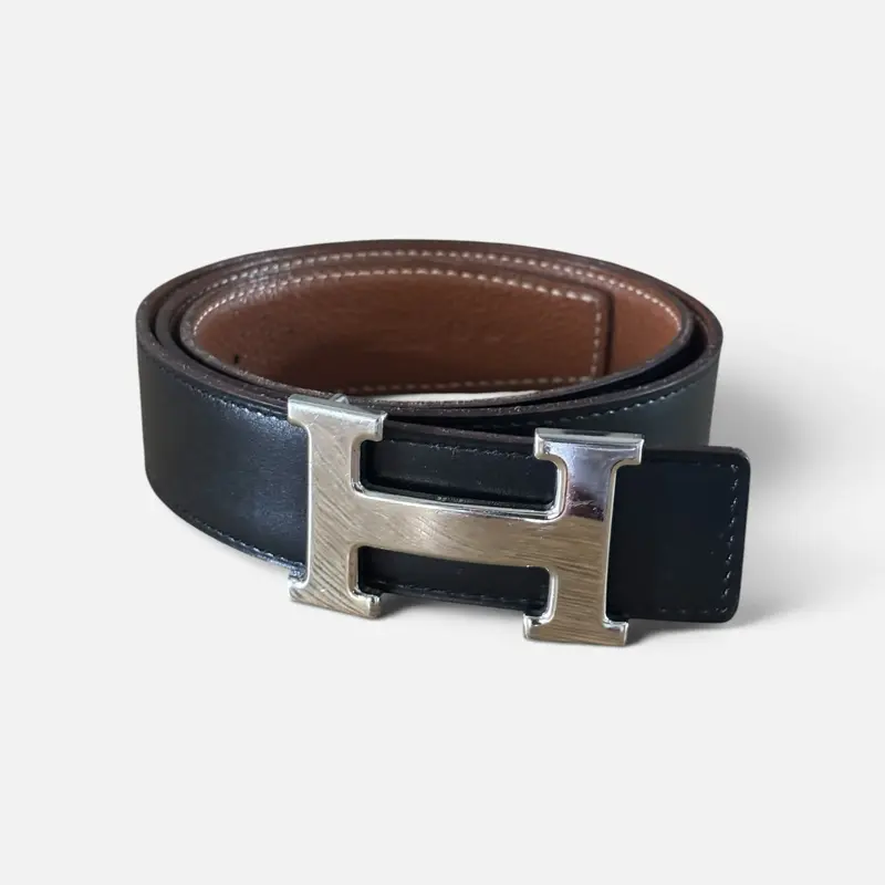 Pre-owned Hermes Leather Reversible Belt Constance Size 80