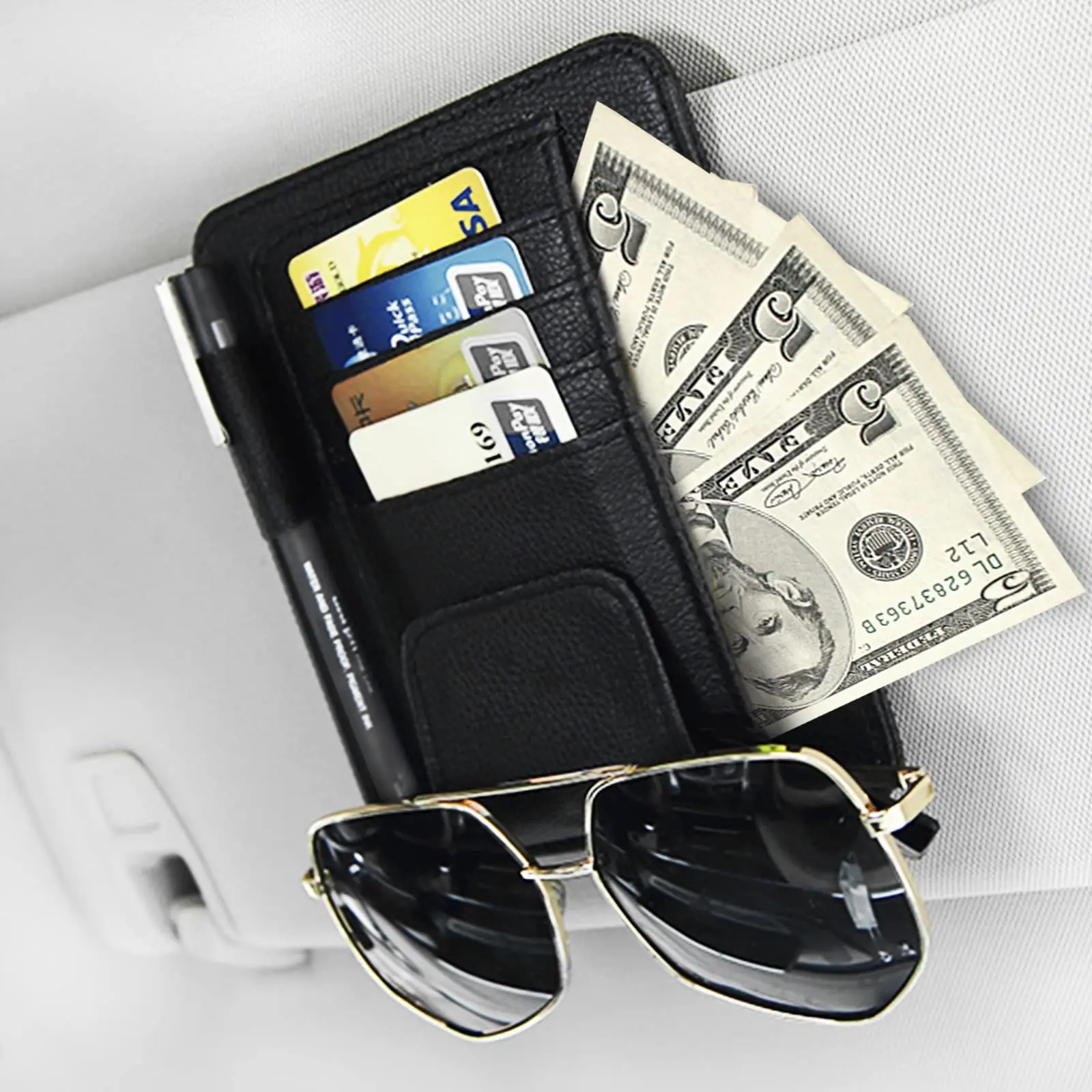 JOYTUTUS Car Sun Visor Storage Box - Car Organizers and Storage, Automotive Interior Accessory with Pen Holder, Business Card Slot, CD/DVD Holder, Sunglasses Clip, Cars Accessories