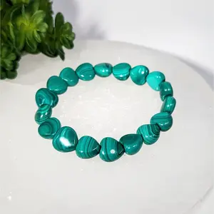 Malachite 7 Inch Heart Bead Bracelet Natural Stripes