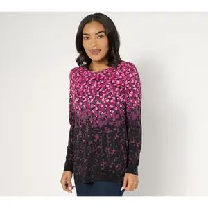 QVC Women's Foil-Printed Liquid Knit Long-Sleeve Crew Neck Top