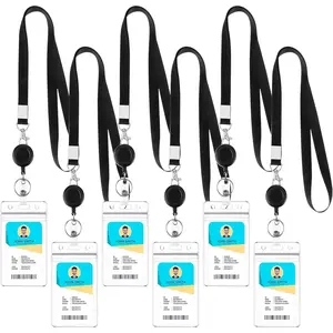 6 Pack Lanyards for ID Badges Holder Retractable Lanyards for Cruise Ship Cards Badge Reel Clip with ID Holders Clear