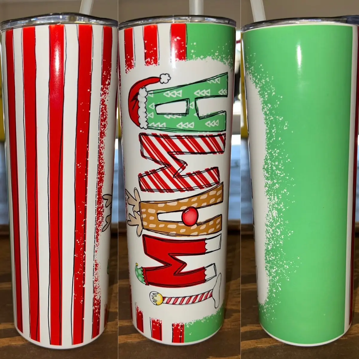 Christmas MAMA Tumbler with Santa, Reindeer, Candy Cane and Elf Alpha