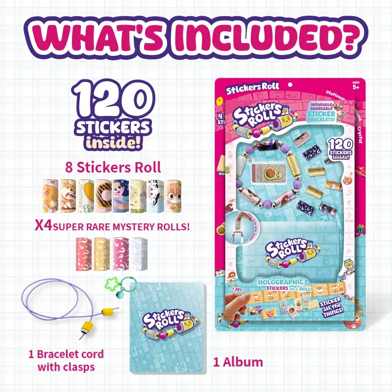 Wearable Sticker Bracelet with 70 Mini Stickers, Cute Colorful Designs, Perfect Gift for Birthdays, Christmas, Halloween, Thanksgiving, Crafts Kit