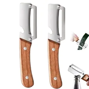 2-in-1 Fruit & Veggie Peeler with Bottle Opener, Sharp Stainless Steel Blade, Ergonomic Non-slip Wooden Handle for Camping & Hiking Camp Kitchen Outdoor Cutlery