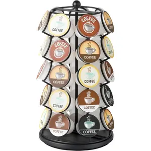 K Cup Holder – Compatible with K-Cups, Coffee Pod Carousel | 35 K Cup Holder, Spins 360-Degrees, Lazy Susan Platform, Modern Black Design, Home or Office Kitchen Counter Organizer
