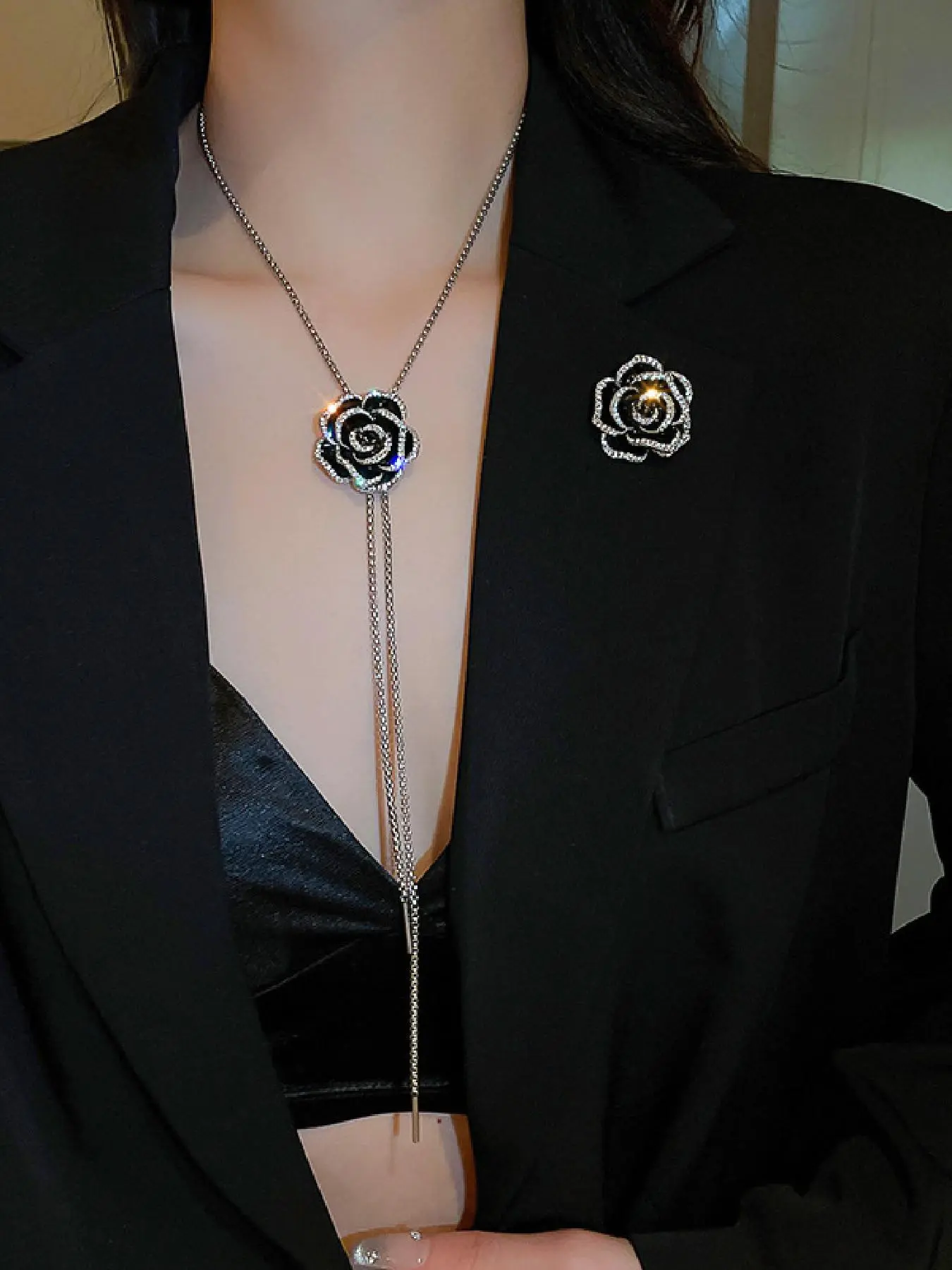Women's Elegant Flower Design Pendant Necklace & Brooch, Fashion Jewelry for Party, Daily Clothing Decor, Trendy All-match & Exquisite Jewelry for Birthday Gift