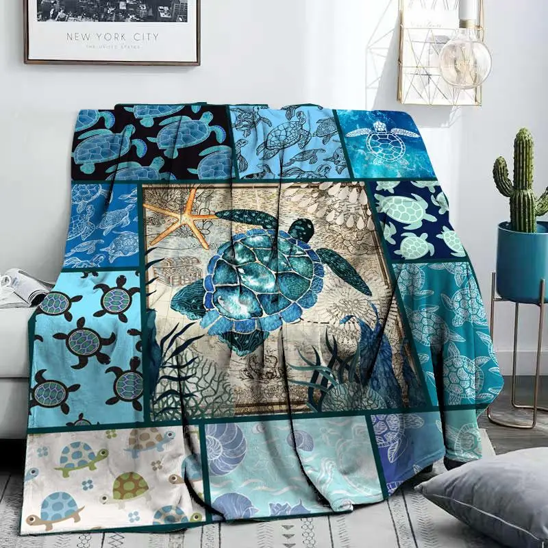 Sea Turtle Print Throw Blanket, 1 Count Soft Warming Nap Blanket for Office, Bedroom Accessories Rest Blanket for Air-conditioned Room