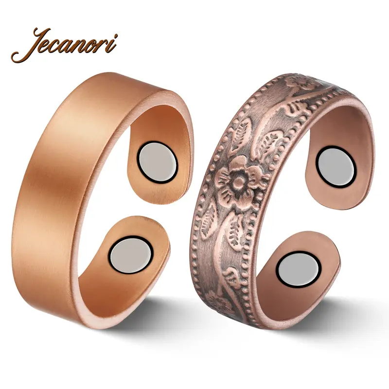 Jecanori 2PCS Pure Copper Stackable Double Rings - Adjustable Interchangeable Expanding Costume Jewelry for Women, Elegant Comfortable Fit with Gift Ring Box, Pure Copper Rings