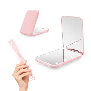 LED Travel Makeup Mirror with Comb, 1x/3x Magnification, Double-Sided Portable Foldable Compact, Handheld Lighted Mirror for Purse/wallet, Portable Folding Mirror