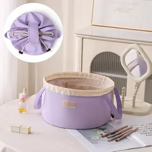 Lazy Drawstring Makeup Bag, Durable Polyester, Large Capacity, Waterproof, Internal Compartments, Ideal for Travel and Home Use