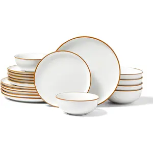 Summervibes VEVOR Dinnerware Set, Service for 6 (18 PCS), Round Plates and Bowls Sets, Scratch Resistant Ceramic Dinner Ware, Dishwasher and Microwave Suitable Kitchen Dish, for Dessert Salad Soup Pasta, WhiteVEVOR Super Brand Day