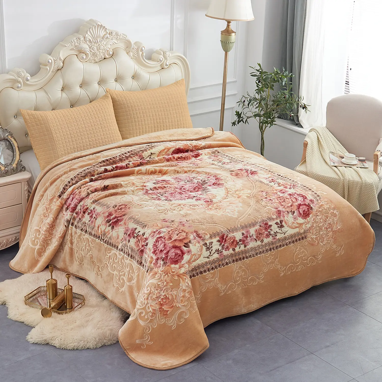 Thick Soft Plush Blanket with Soft Blanket Vibes, Vintage Embossed Floral Warm Bed Cover, Cozy Sofa Throw for Fall Winter Home Decor
