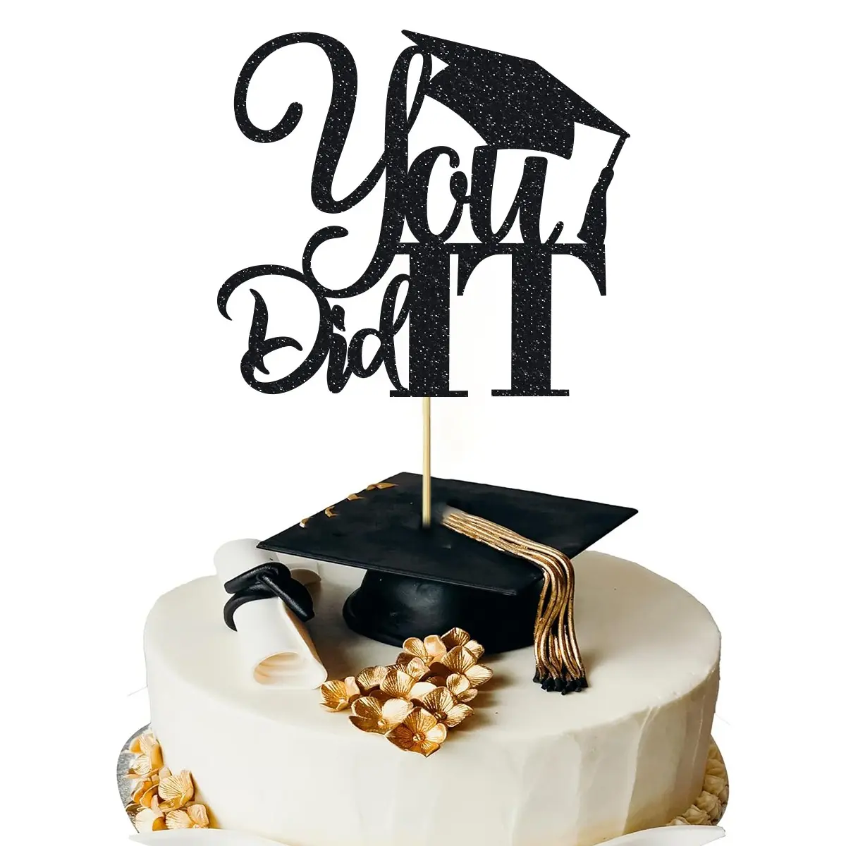 1pc Glitter You Did It Bamboo Cake Topper Graduation Cap Cake Decorations Diploma Cake Topper High school university postgraduate graduation theme party Cake Decorations Happy graduation cake Topper