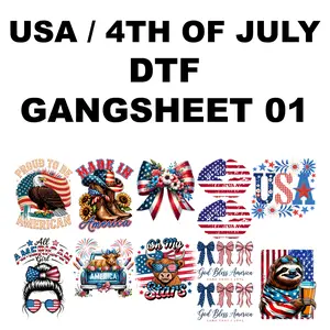 USA DTF Transfers Gang Sheet -  Ready to Press - T-Shirt Heat Transfer Designs | Full Color, No Weeding (12 Designs Bundle)