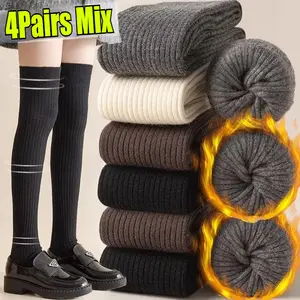 Women's High-Quality Autumn Winter Thigh-Warm Socks, 1/2/4 Pairs Soft Comfortable Over-Knee/Knee-High/Calf Socks for School Travel, Outdoor Sports