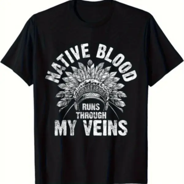 NEW Limited Native American Blood Pride Indigenous Vintage Casual Short-Sleeve Custom Menswear T-Shirt - Made in USA, Sports & Outdoor Sports Top