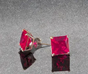 Natural Ruby Stud Earrings Pigeon Blood Ruby Earrings, Silver or 14k 8mm 3ct per stone Princess Cut Ruby Stud Earrings Anniversary Jewelry