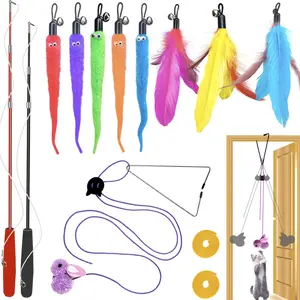 Cat Toys Interactive for Indoor Cats,2PCS Retractable Cat Wand Toys,9PCS Teaser Toys&1PCS Hanging Door Lure Cat Toy,Interactive Feather Toy for Teaser Play and Chase Exercise with Kitten