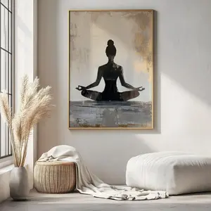 Minimalist Yoga Pose Silhouette Painting, Yoga Meditation Print, Zen Wall Art, Mindfulness Decor, Meditation Wall Art, Yoga Room Decor