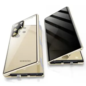 360 °   Anti Peeping Privacy Double Sided Tempered Glass Case For Samsung Galaxy S24 S23 S22 Ultra Plus Case Metal Magnetic Cover