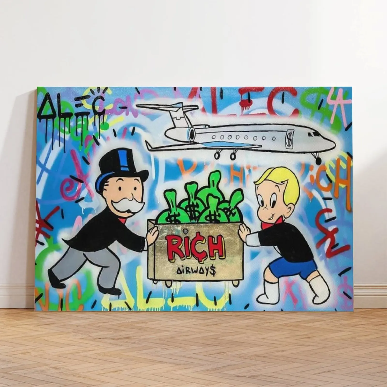 Monopoly-Themed Vibrant Cartoon Print Wall Art Poster - Waterproof Unframed Painting, Modern Home Decoration with Artistic Box for Living Room, Wardrobe; Plaid, Polka Dot, Houndstooth Accents