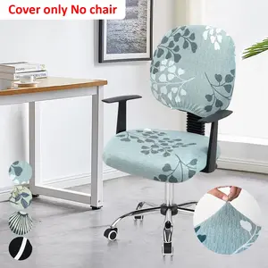 2 Piece Set Printed Office Chair Covers, Leaf Painting Geometric Patterns, Modern Simple Elastic Polyester Rotating Chair Cover