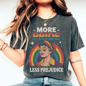 [Sale off up to 50%] More Pride Less Prejudice LGBTQ Comfort Color Shirt, Lesbian Pride Shirt, LGBT, Feminist Shirt, Gay Rainbow Shirt, Pride Shirts