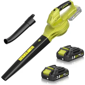 Leaf Blower, 20V Cordless Blower with 2 x 2.0Ah , Electric Leaf Blowers for Lawn Care, 350 CFM 150 MPH   Leaf Blower, for Patio, Garden Cleaning,  Charger,  Green