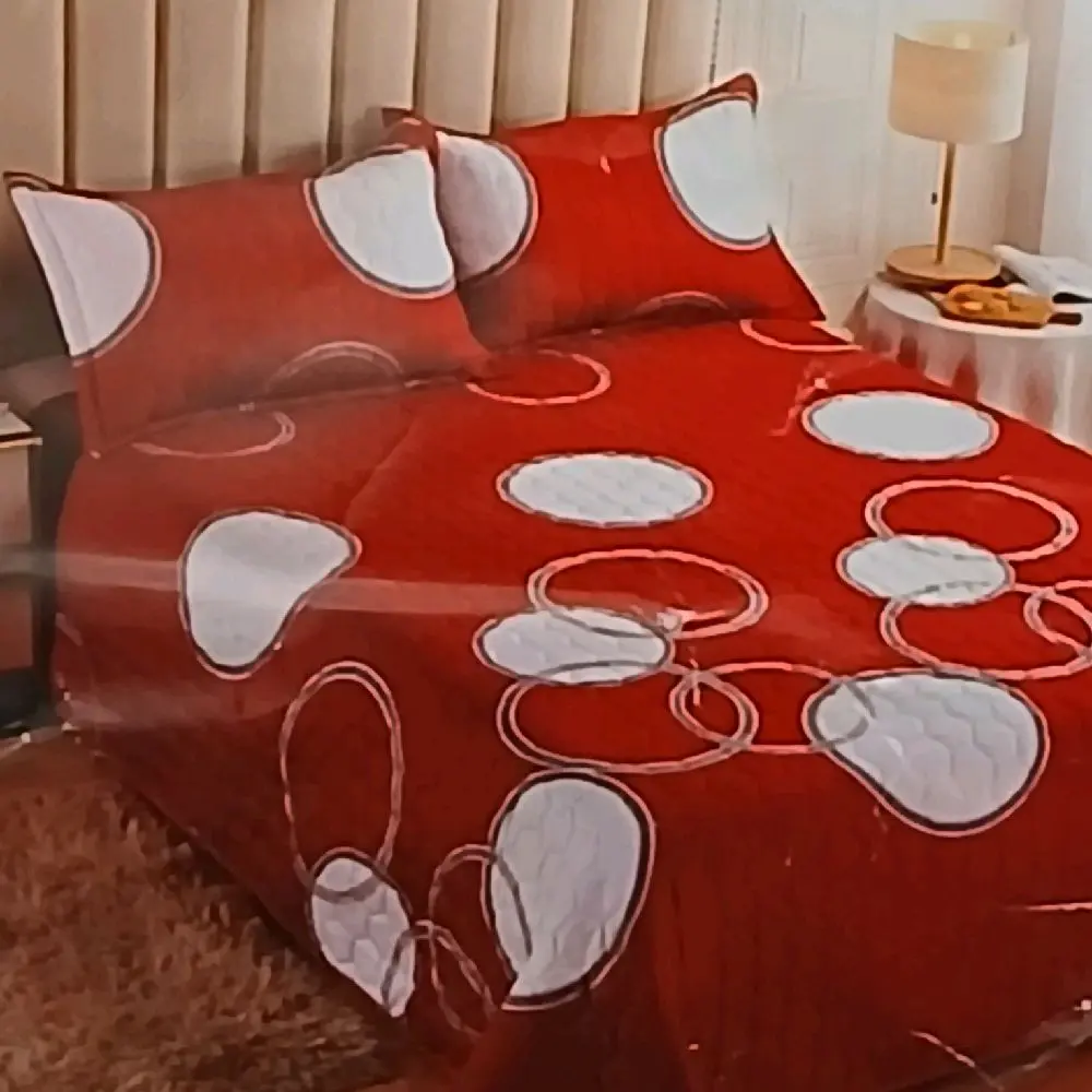 PCS Quilt Set - Red Bedding with White Heart Design - Details Not Provided - Bedding Set Featuring Red Color and White Pattern