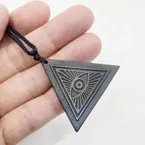 Natural Shungite Triangle Pendant Necklace, Adjustable Cord, Minimalist Stone Jewelry Gift