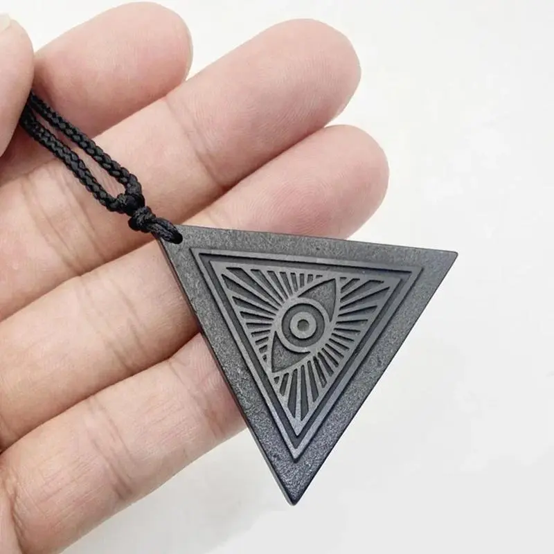 Natural Shungite Triangle Pendant Necklace, Adjustable Cord, Minimalist Stone Jewelry Gift