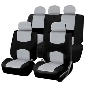 5 Seats Universal Car Seat Cover Full Set Flat Cloth Front Rear Protector Mat Cushion Pad Gray&Black
