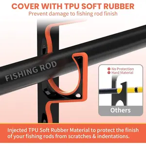 Fishing Rod Holder for Garage, H5 Wall or Ceiling Mounted Fishing Pole Holders with Soft Protective Pad, Fishing Rod Storage Organizer, Horizontal Fishing Rod Wall Mount Nets Storage (8 PACK)