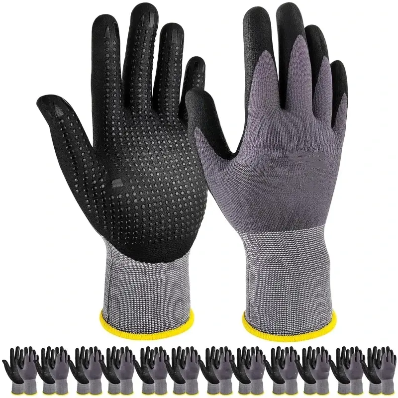 Microfoam Nitrile Coated Work Gloves with Grip Dots for Gardening, Repairs, Warehouse Work, and DIY Projects