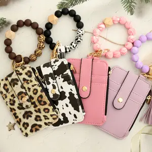 European and American ID Bag Set Including Folded Card Bag Silicone Bracelet Keychain Leather Wallet