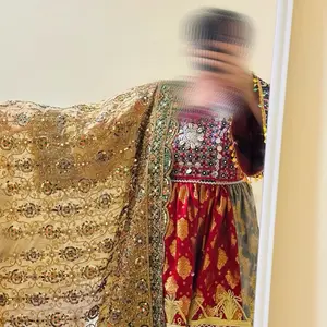 Afghan Embroidered Dress With Heavy Shawl - Red and Gold Design