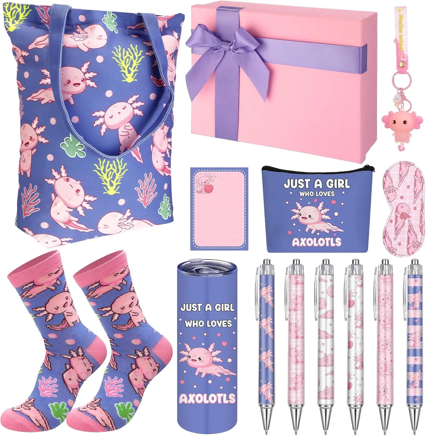 14 Set Christmas Gifts for Axolotls Lovers Axolotls Gift Baskets for Girls Women Kids Teens Mom Friend Sister Thank You Christmas Birthday Gifts Present Package Accessories