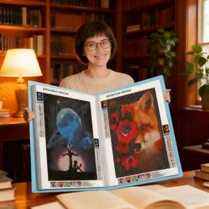 Artificial Diamond Painting Storage Album with Handle, PP Material A3 Art Portfolio, 40 Pages Holds Up to 80 Pieces, 17.3x13.1 Inches