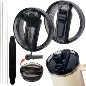 2 Pack 40 oz Tumbler Detachable Flip Straw Lid Replacement Fit for Stanley Quencher ProTour,Leak Proof Lid Compatible with Stanley Cup,No Spill Flip Top Tumbler Cover for Stanley Cup Accessories