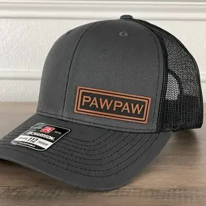 PAWPAW Trucker Hat, Leather Patch Cap, Adjustable Snapback Mesh Cap for Men, Gift for New Dad, Father Birthday Gift, Classic Outdoor Dad Hat