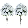 2-Pack 33 in Faux Silk Hydrangea Topiary Ball Trees, 20 Heads White Artificial Decorative Plants with Wood Outdoor Spike, Year-Round Blooms for Front Porch, Garden Patio