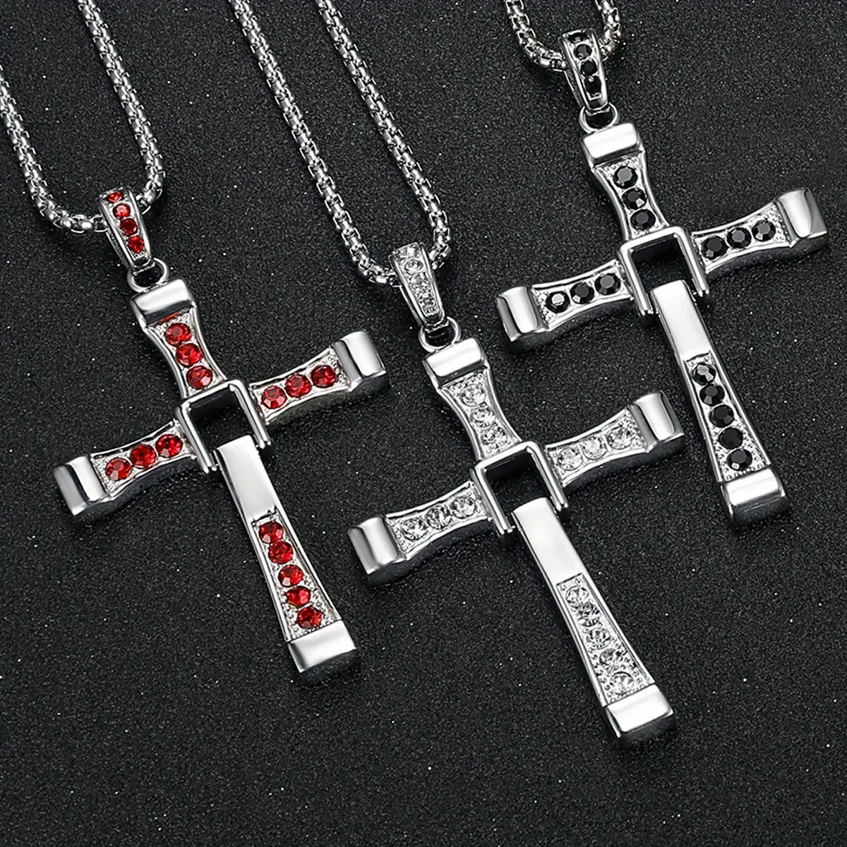 Fashionable Men's Necklace Simple and Elegant Synthetic Zircon Cross Pendant Stainless Steel Necklace Wearing Accessories, Jewelry Accessories, Gothic Cross Necklace, Chrome Cross Necklaces