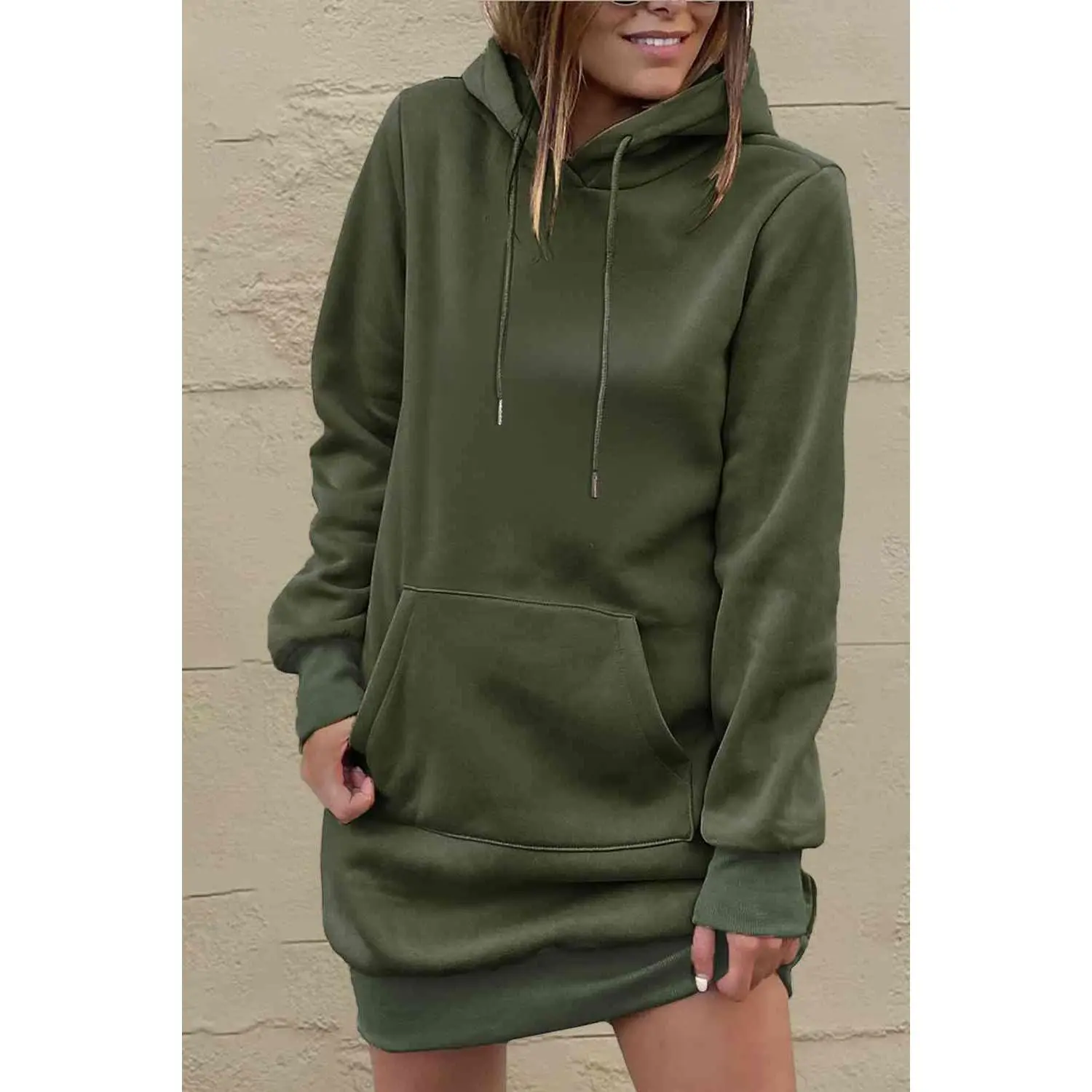 Drawstring Long Sleeve Hooded Mini Dress