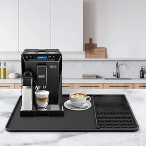 Modern 2 in 1 Silicone Coffee Mat, Large Size 24''x16'' Bar Mat, Fits Under Coffee Maker & Dish Rack- Non-slip Mat for kitchen Countertop with Detachable Silicone Drying Matt (Black, 24''x16'')