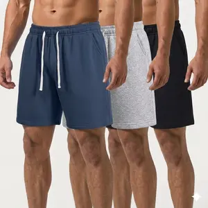Pack of 3: men’s solid-color drawstring loose straight shorts; multifunctional basic knit athletic shorts; minimalist casual all-cotton unisex athletic shorts suitable for everyday wear, outdoor activities, beach vacations, and summer menswear.Summervibes
